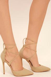 Lulus Dani Nude Suede Lace-up Heels