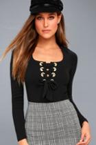 Free People | Looking Back Black Long Sleeve Lace-up Top | Lulus
