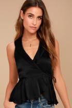 Free People | Suit Up Black Satin Wrap Tank Top | Size 2 | 100% Rayon | Lulus