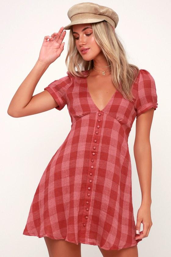 Born To Be Plaid Red Plaid Mini Dress | Lulus