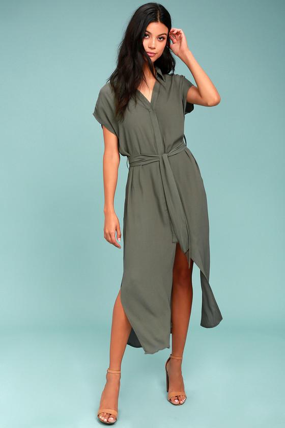 Lulus | Destination Chic Olive Green Midi Dress | Size Medium