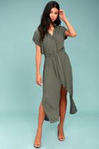 Lulus | Destination Chic Olive Green Midi Dress | Size Medium