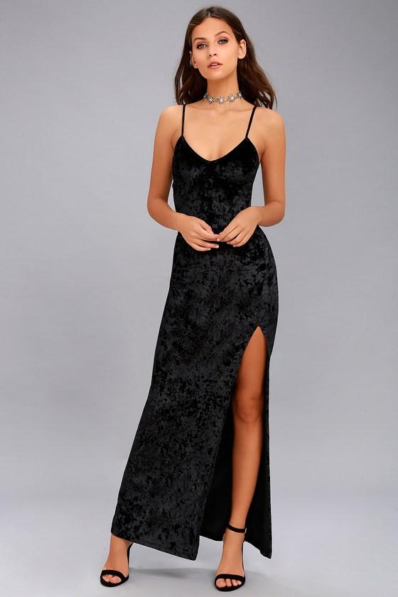 Supernatural Love Black Crushed Velvet Maxi Dress | Lulus