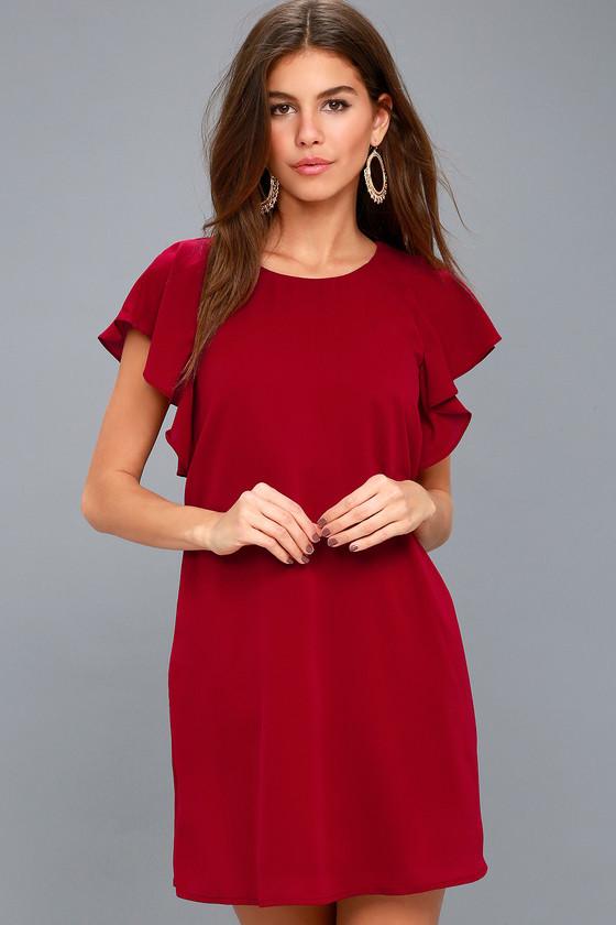 Lookin' Cute Wine Red Short Sleeve Shift Dress | Lulus