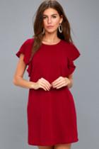Lookin' Cute Wine Red Short Sleeve Shift Dress | Lulus