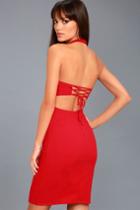 Lulus | Uniquely Chic Red Bodycon Halter Dress | Size Large | 100% Polyester