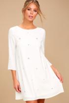 Lulus | So Precious White Rhinestone Swing Dress | Size Large | 100% Polyester