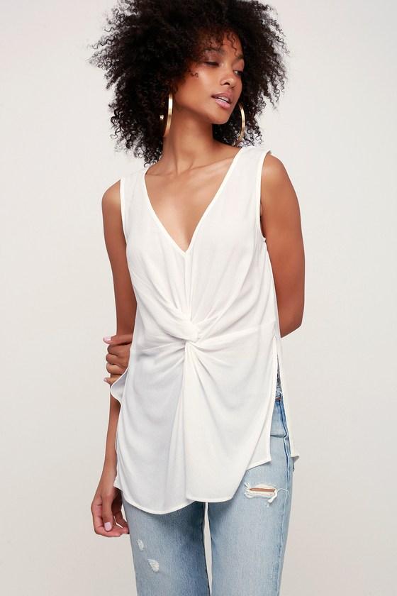 Something Extra White Knotted Front Tank Top | Lulus