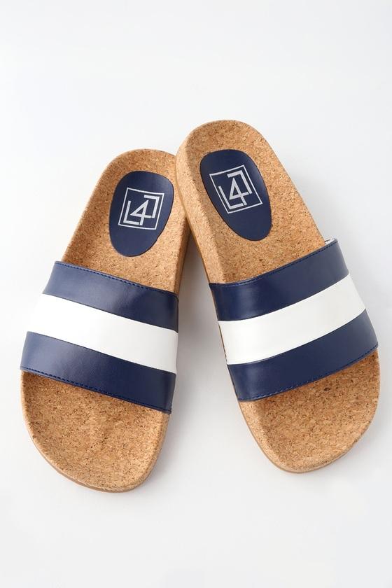 Lfl Affect Navy Multi Striped Slide Sandals | Lulus