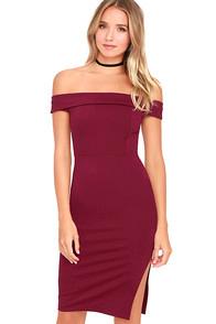 Lulus Foxy Lady Burgundy Off-the-shoulder Bodycon Dress