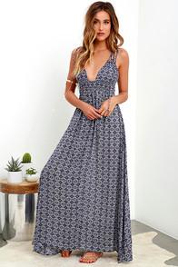 Lulus Field Day Navy Blue Print Maxi Dress