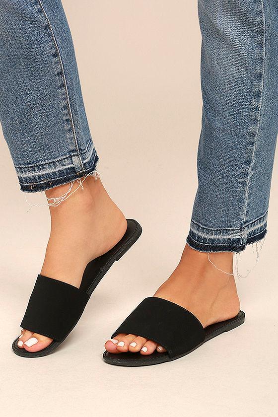 Addison Black Nubuck Slide Sandal Heels | Lulus