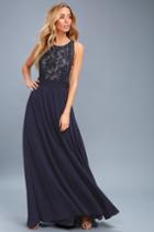 Forever And Always Navy Blue Lace Maxi Dress | Lulus