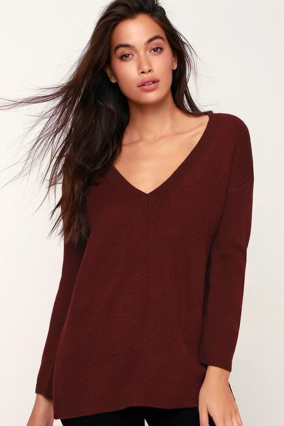 Jack By Bb Dakota Mercy Me Burgundy Knit V-neck Sweater | Lulus