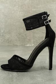 Jacobies Drusilla Black Lace Ankle Strap Heels