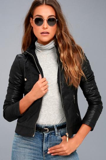 Coalition La Hold Tight Black Vegan Leather Moto Jacket | Lulus