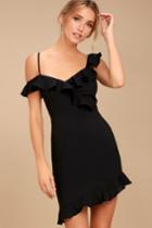 Lulus | Myth Maker Black Off-the-shoulder Bodycon Dress | Size Large | 100% Polyester