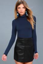 Lulus Hey There Navy Blue Long Sleeve Mock Neck Top