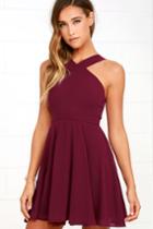 Lulus | Forevermore Burgundy Skater Dress | Size X-small | Purple | 100% Polyester