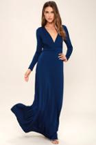 Lulus Chic-quinox Navy Blue Long Sleeve Maxi Dress