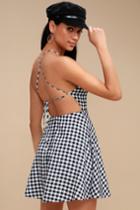 Arezzo Black And White Gingham Lace-up Skater Dress | Lulus