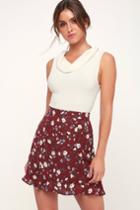 Pocketful Of Petals Burgundy Floral Print Ruffled Mini Skirt | Lulus