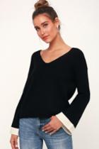 J.o.a. Cayden Black And White Bell Sleeve Knit Sweater | Lulus