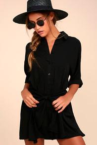 Lulus Go With The Flow Black Shirt Dress