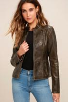 Tcec Peace Of Mind Washed Brown Vegan Leather Moto Jacket