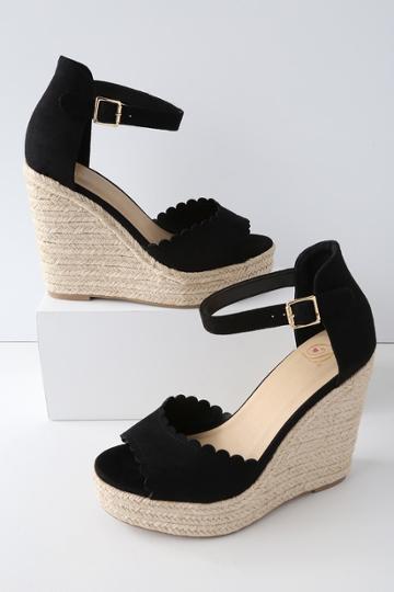 My Delicious Soleia Black Suede Espadrille Wedges | Lulus