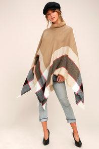 Ellie & Kate Sled Ride Beige Plaid Poncho
