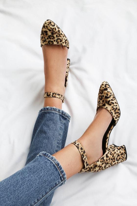 Ellarose Camel Leopard Suede Ankle Strap Heels | Lulus