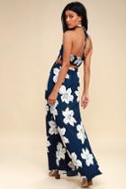 Bianca Navy Blue Floral Print Backless Halter Maxi Dress | Lulus