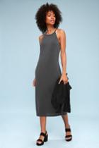 Olive + Oak Lira Charcoal Grey Midi Dress | Lulus