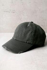 Lulus Block Party Dark Grey Distressed Baseball Cap