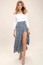 Oh Yes Fashion Beautiful Tempest Navy Blue Print Wrap Maxi Skirt