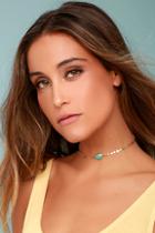 Lulus Bentley Gold And Turquoise Choker Necklace