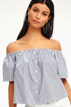 Horizon Line Blue And White Striped Off-the-shoulder Top | Lulus