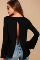 Lulus | Let It Be Me Black Long Sleeve Top | Size Small | 100% Cotton