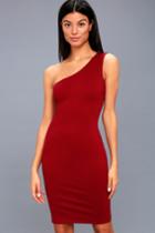 Lulus | Evening Soiree Red One-shoulder Bodycon Midi Dress