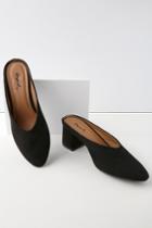 Qupid Evvie Black Suede Pointed Toe Mules | Lulus