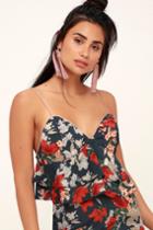 Sadie & Sage Camino Teal Blue Floral Print Ruffled Crop Top | Lulus