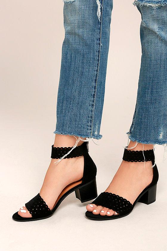 City Classified Airlea Black Nubuck Cutout Ankle Strap Heels | Lulus