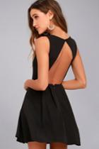 Lulus | Party Hop Black Backless Skater Dress | Size Large | 100% Polyester