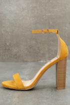 Taylor Mustard Yellow Suede Ankle Strap Heels | Lulus