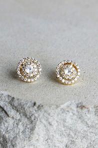 Lulus Sure To Stun Gold Rhinestone Earrings