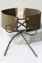 Lulus Come-hither Olive Green Lace-up Choker Necklace