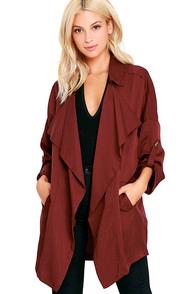 Lulus Lucky Break Wine Red Oversized Jacket