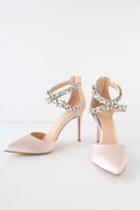 Jewel By Badgley Mischka Jazmine Champagne Satin Rhinestone Pumps | Lulus