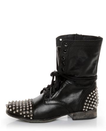 Steve Madden Tarnney Grey Leather Studded Lace-up Combat Boots
